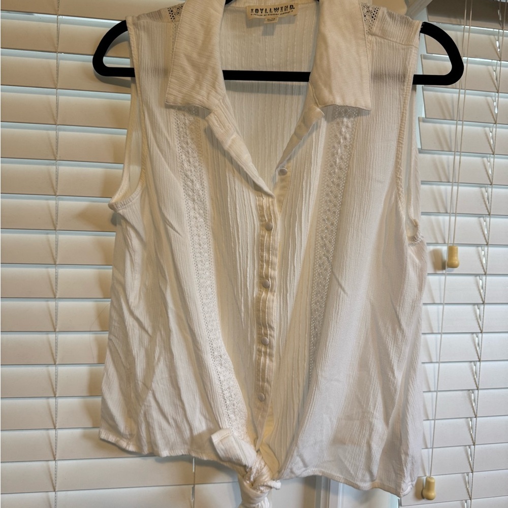 Idyllwind White Sleeveless Button-Down Tie-Front Shirt - Picture 5 of 5